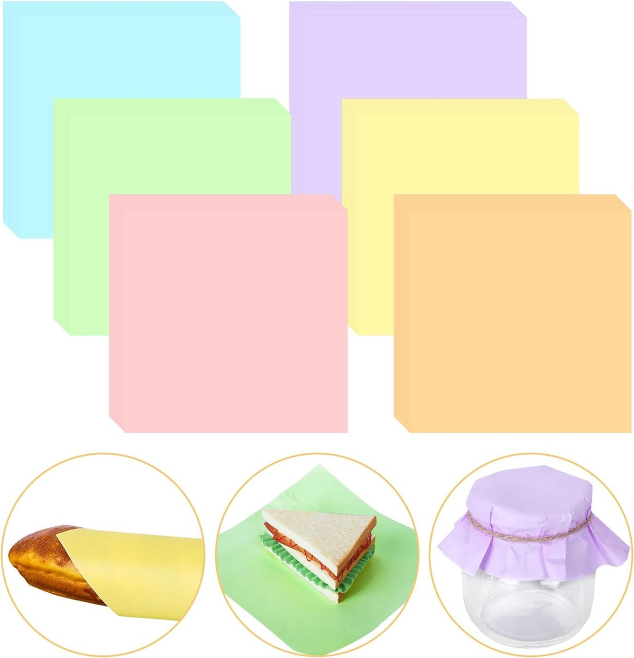 240Pcs Macaron Color Wax Paper Sheet 6 Color Easter Food Wrapping Tissue Sandwich Wrapping Paper Colorful Deli Paper Basket Liner for Spring Home Restaurant Kitchen Baking Party Supplies